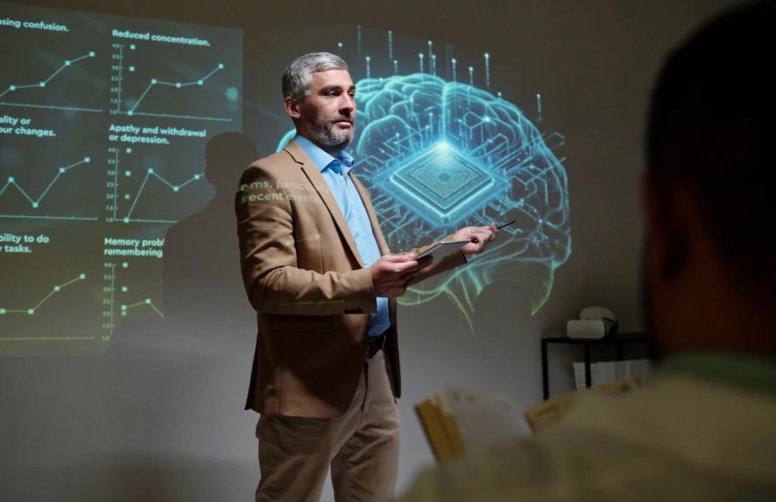 Composición visual futurista representando la intersección entre inteligencia artificial, interfaces interactivas y marketing de comunidad en 2026.